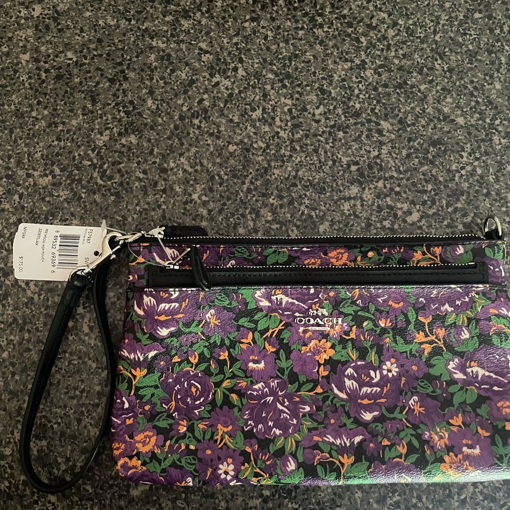 Coach RSE MDOW POP large double zip Purple Floral Pouch